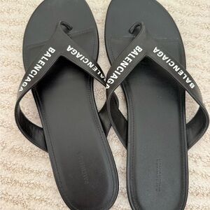 Balenciaga Black Logo Strap Thong Sandals